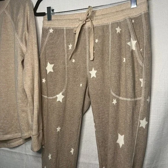 Live Love Lounge 3pc Women Soft Pajamas Long Sleeve Lounge Set Tan Small - 0376 - Picture 5 of 11